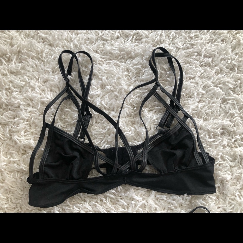 SOLD Retro Lingerie Lot 3 Pc Black Bra Panty Strap Mesh Fetish Burlesque PinUp - Picture 8 of 12
